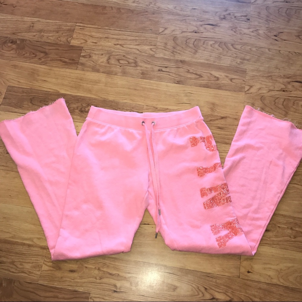 Sold💝PINK VS pink Sequins wide leg sweat pants sz - Picture 4 of 6